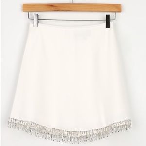 Sparkle Hour White Rhinestone Fringe Mini Skirt